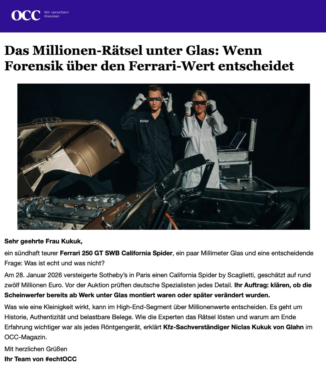 OCC Magazin Beitrag Das Millionen-Rätsel unter Glas mit Niclas Kukuk von Glahn